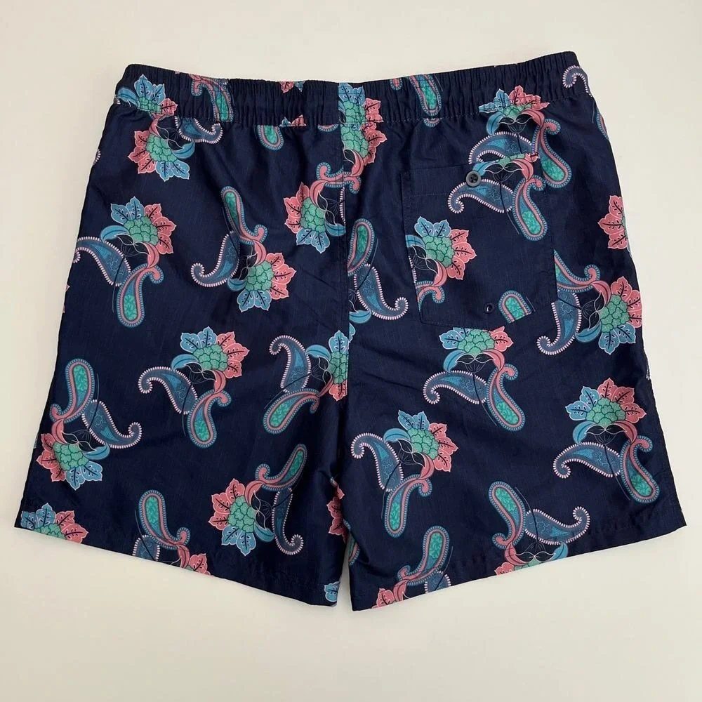 Original Use Blue Paisley Mens Swim Board Trunks, Original Use Mens Swimsuit R13